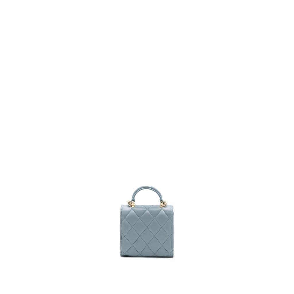 CHANEL TOP HANDLE MINI FLAP BAG LAMBSKIN LIGHT BLUE LGHW
