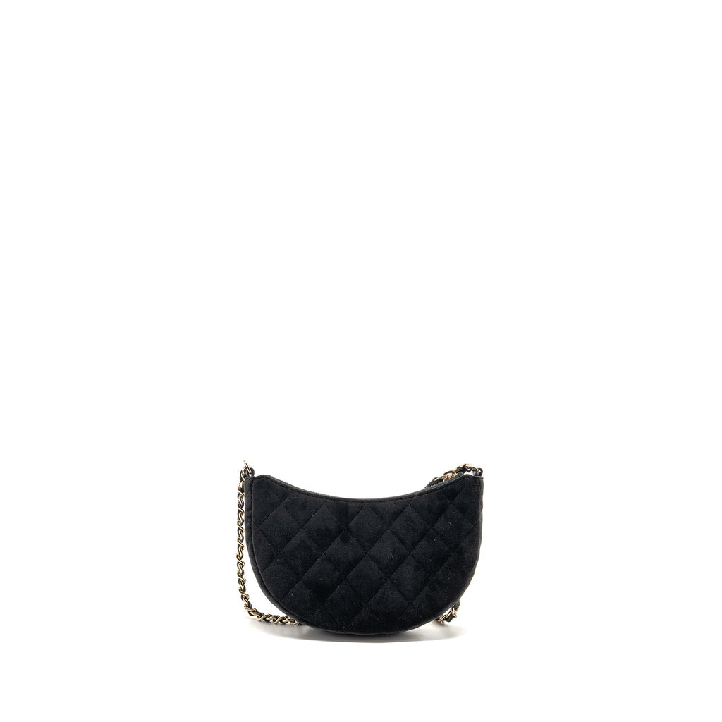 CHANEL QUILTED CRYSTAL MINI HOBO CROSSBODY BAG VELVET BLACK LGHW (MICROCHIP)