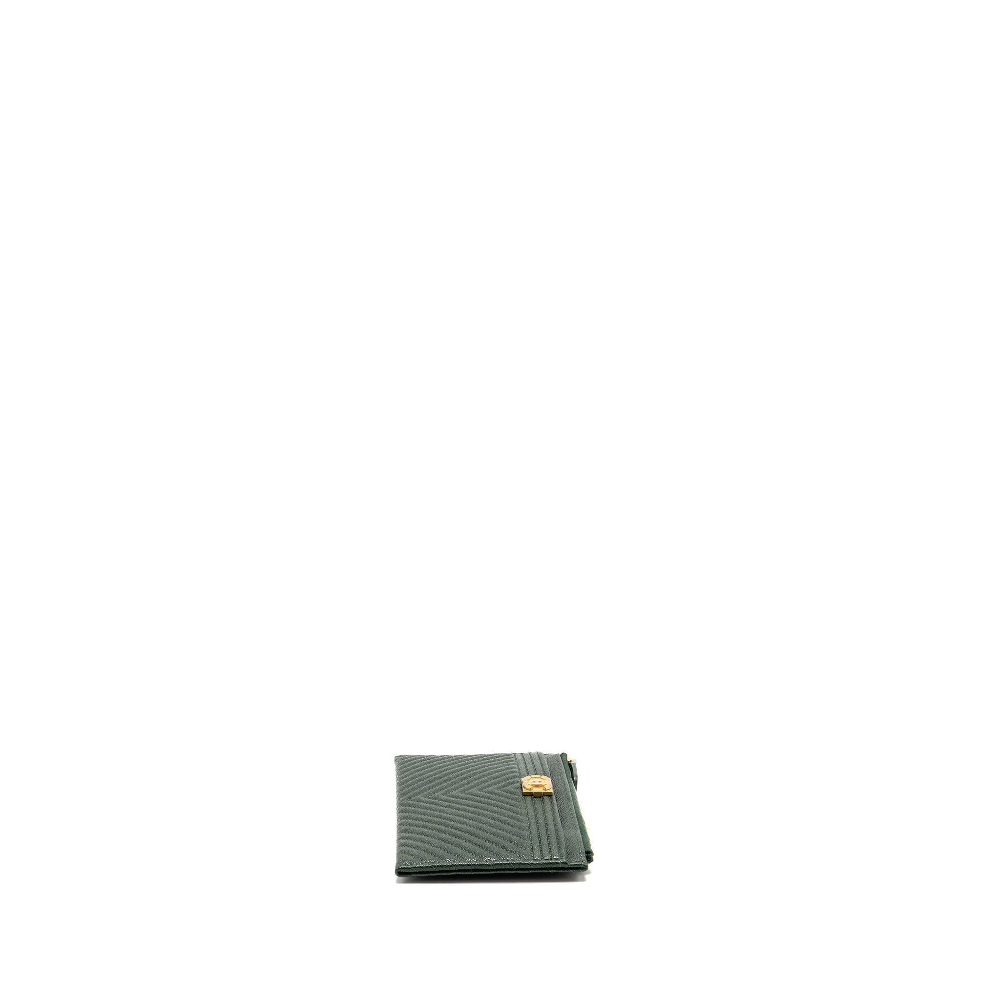 CHANEL CHEVRON BOY ZIP POUCH CAVIAR DARK GREEN GHW