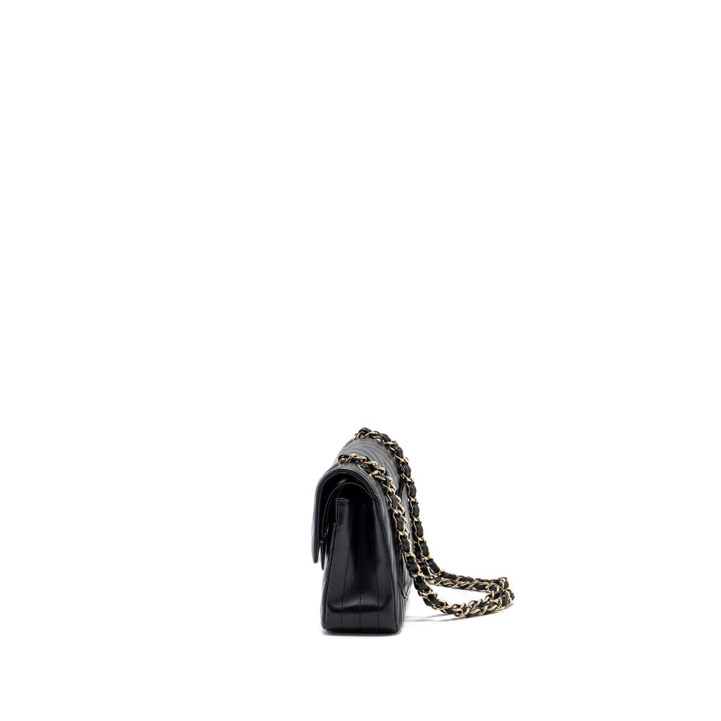 CHANEL SMALL CLASSIC FLAP BAG CHEVRON LAMBSKIN BLACK LGHW
