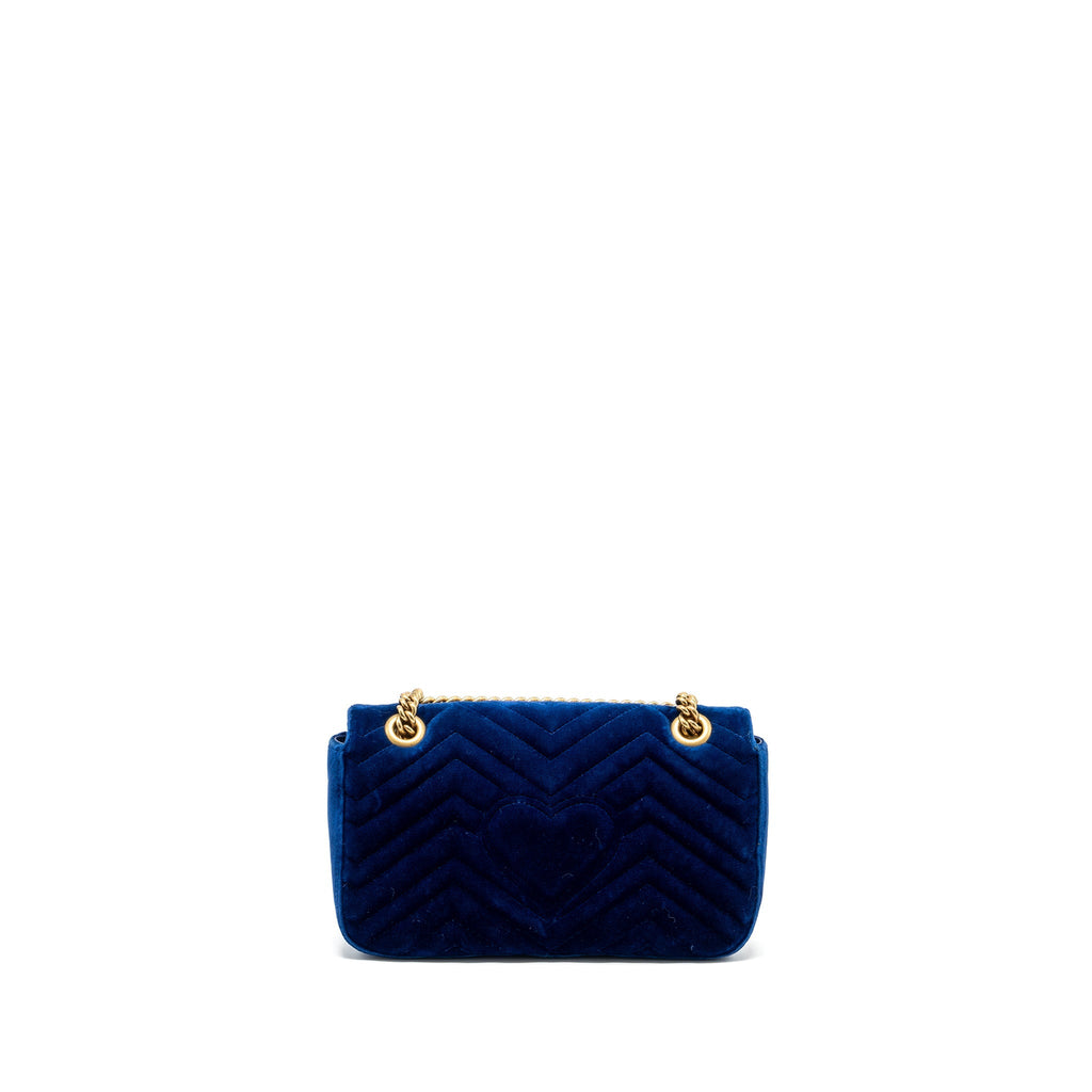 GUCCI SMALL GG MARMONT SHOULDER BAG VELVET BLUE GHW