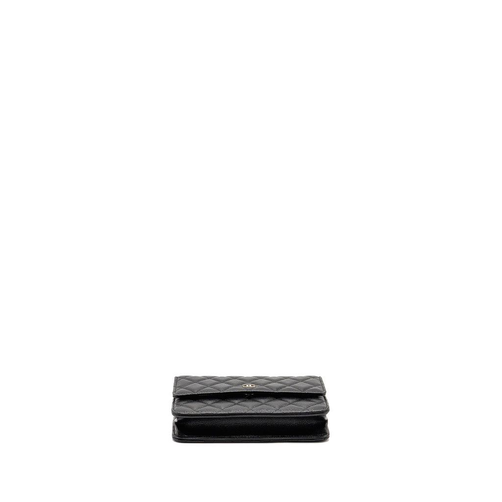 CHANEL SQUARE WALLET ON CHAIN CAVIAR BLACK LGHW (MICROCHIP)
