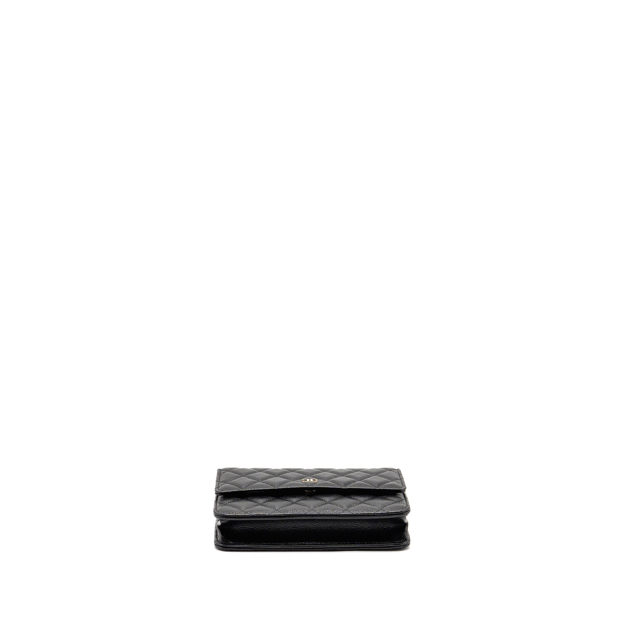 CHANEL SQUARE WALLET ON CHAIN CAVIAR BLACK LGHW (MICROCHIP)