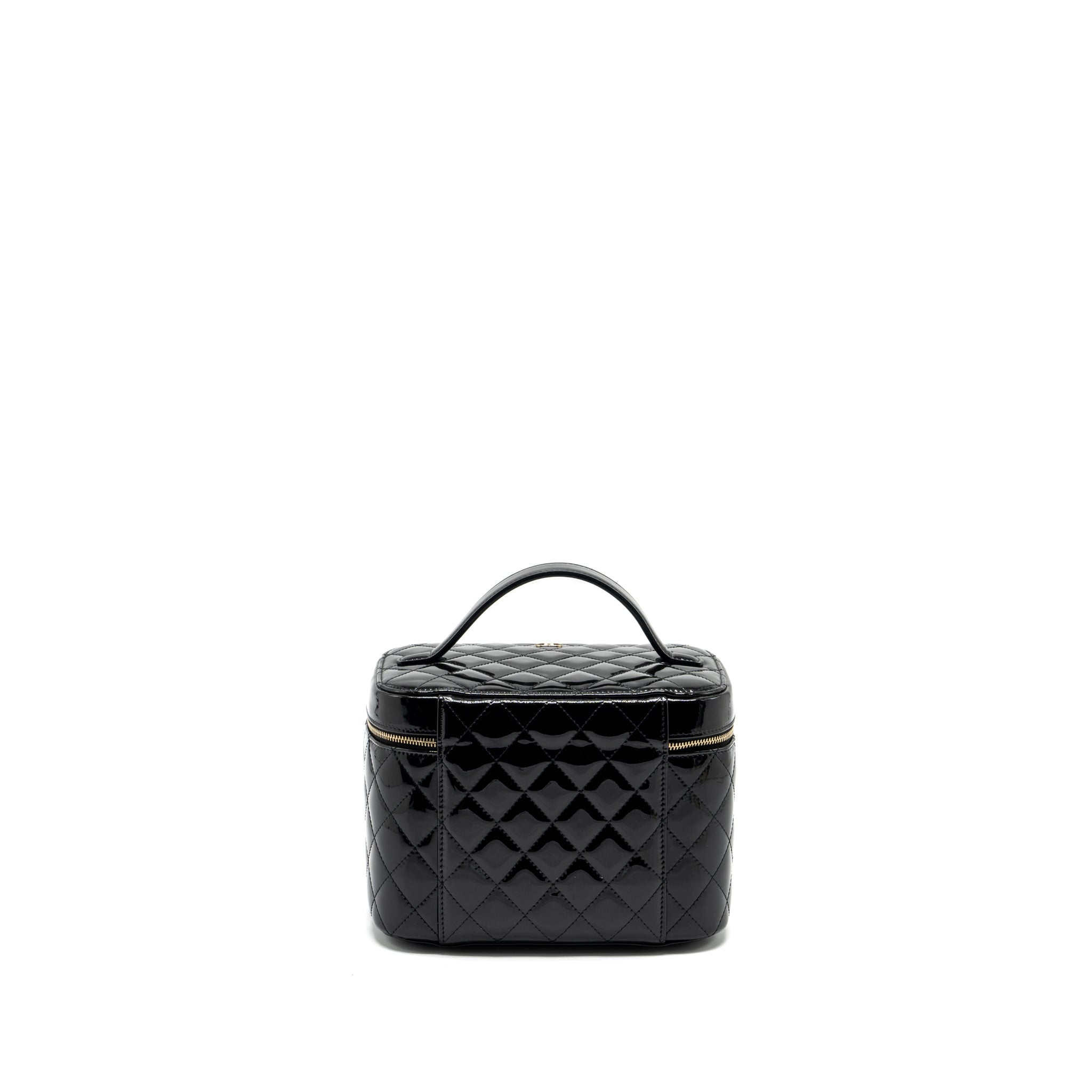CHANEL TOP HANDLE VANITY CASE PATENT BLACK LGHW