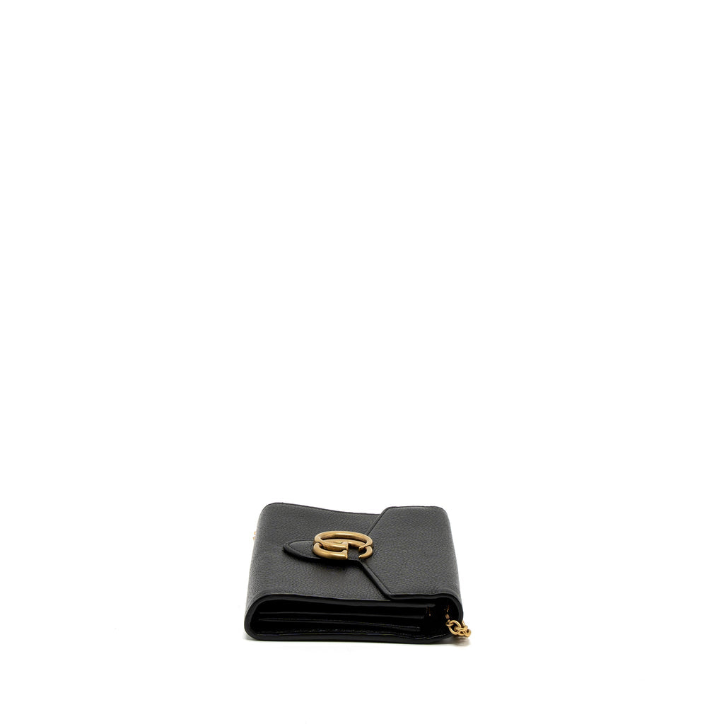 GUCCI MARMONT WALLET ON CHAIN CALFSKIN BLACK BRUSHED GHW