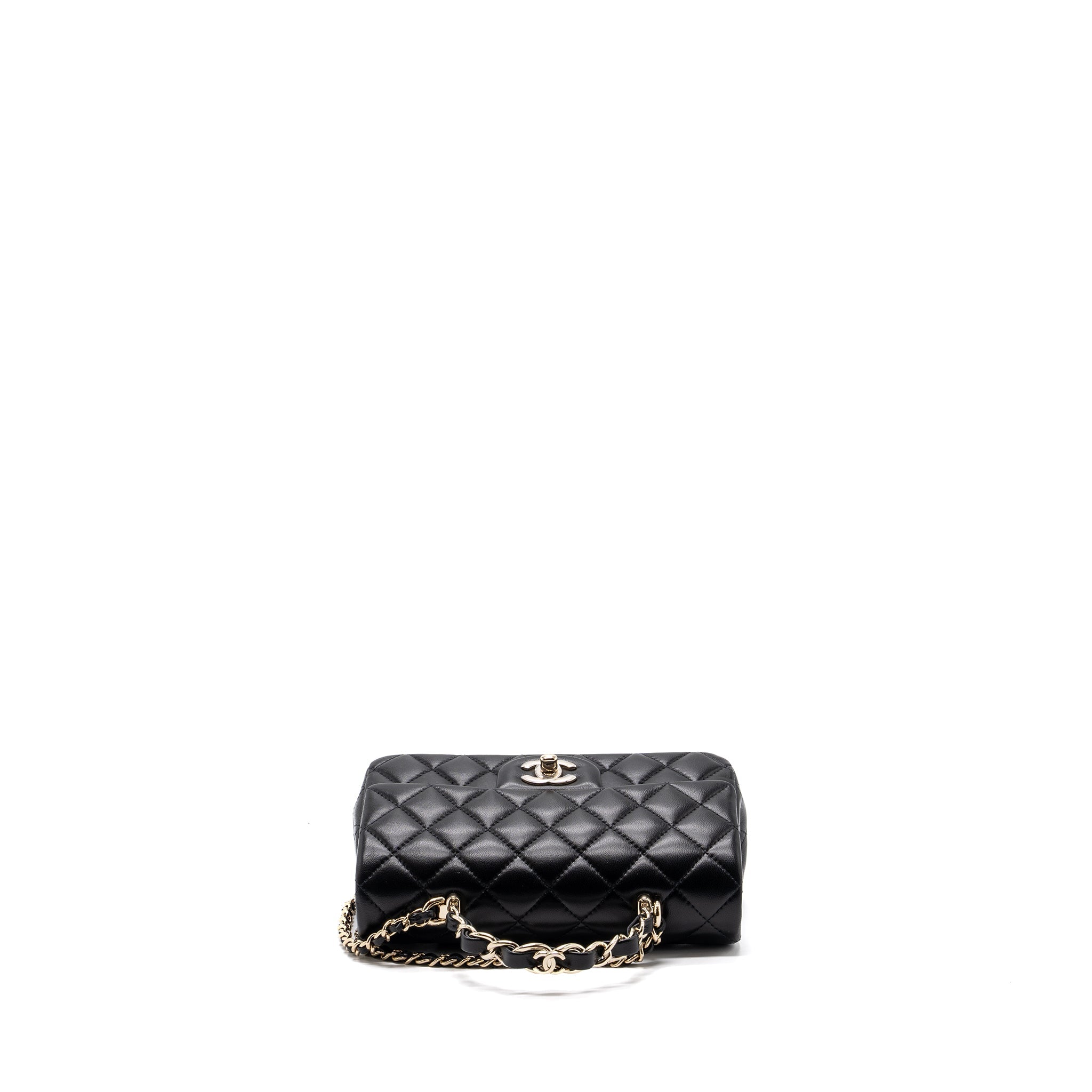 CHANEL 23K LEATHER CHAIN TOP HANDLE MINI RECTANGULAR FLAP BAG LAMBSKIN BLACK LGHW (MICROCHIP)