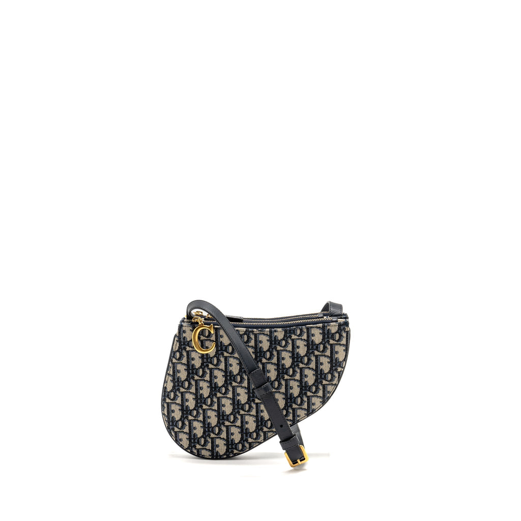 DIOR SADDLE TRIO POUCH WITH STRAP OBLIQUE CANVAS GHW