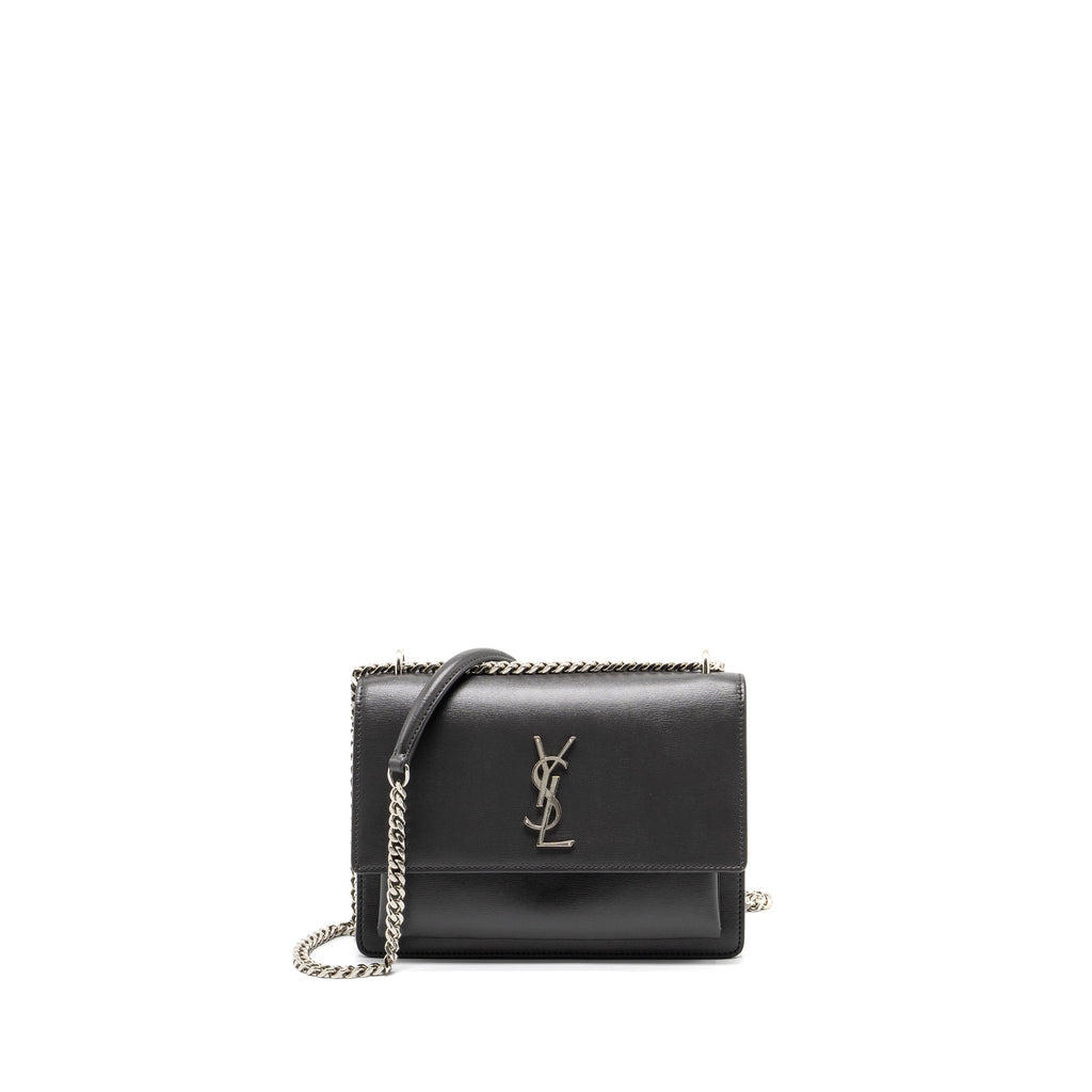SAINT LAURENT MEDIUM SUNSET CHAIN BAG CALFSKIN DARK GREY RUTHENIUM HARDWARE