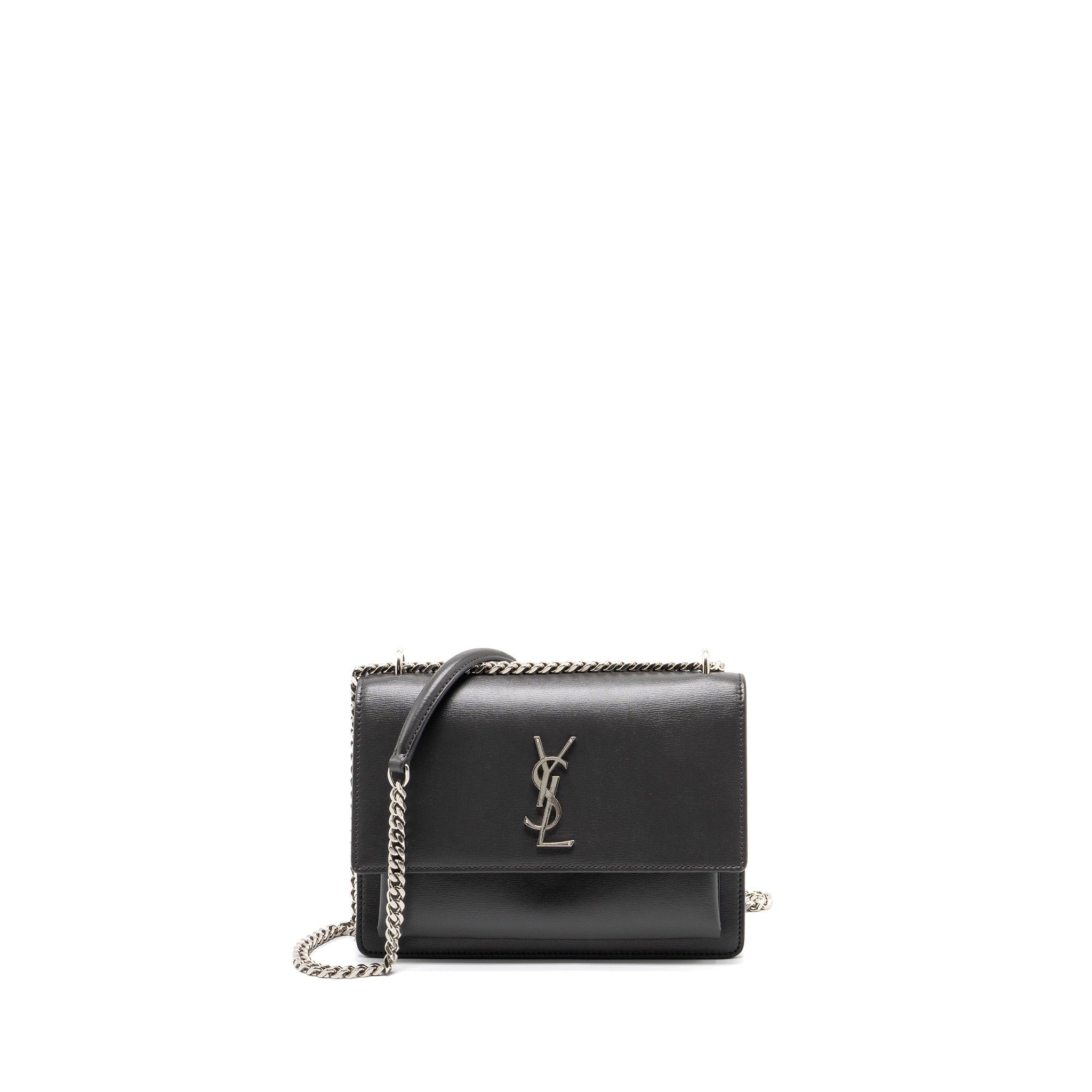 SAINT LAURENT MEDIUM SUNSET CHAIN BAG CALFSKIN DARK GREY RUTHENIUM HARDWARE