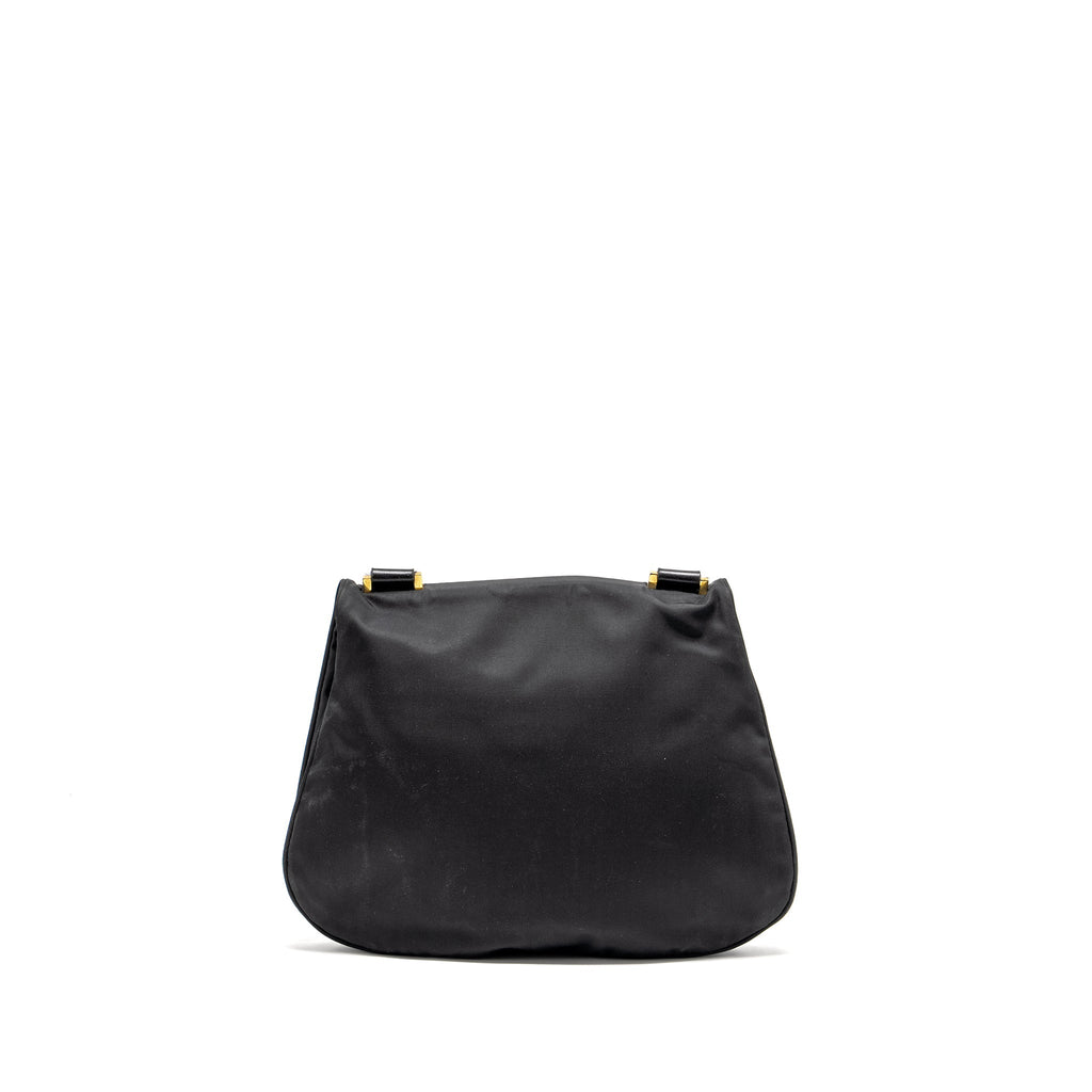 FENDI VINTAGE FF FLAP SHOULDER BAG NYLON BLACK GHW