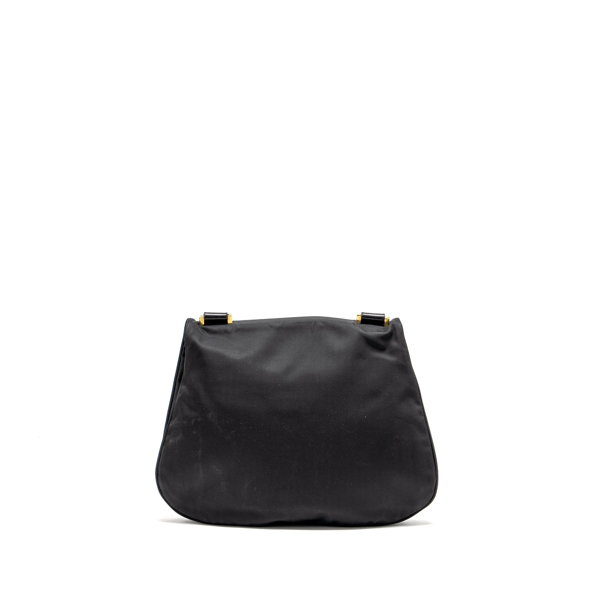 FENDI VINTAGE FF FLAP SHOULDER BAG NYLON BLACK GHW