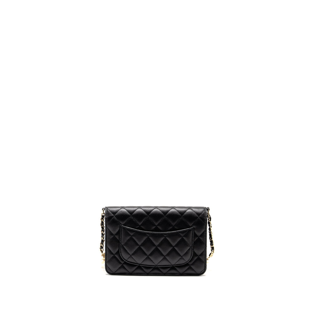CHANEL WALLET ON CHAIN WITH PEARL CHAIN LAMBSKIN BLACK LGHW (MICROCHIP)