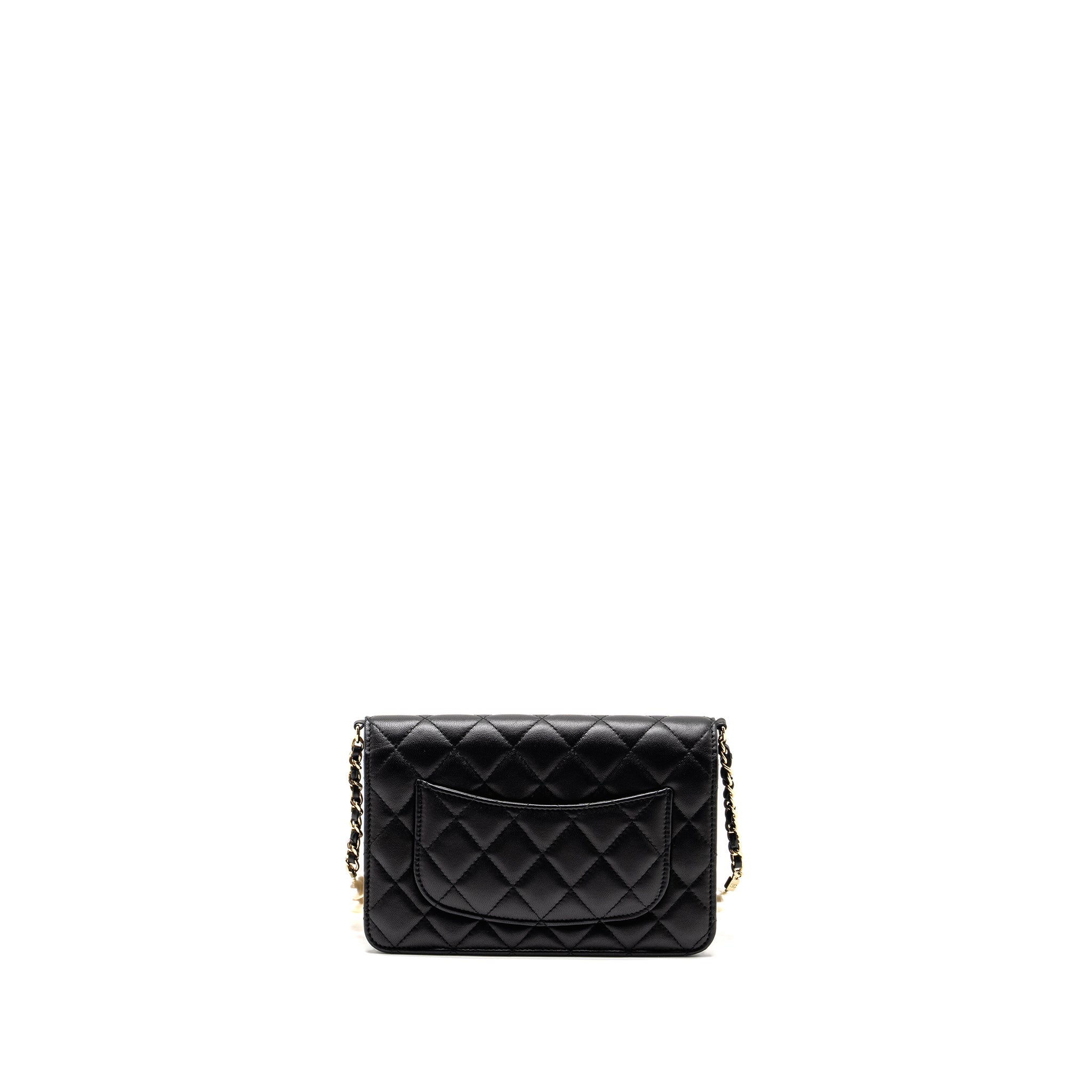 CHANEL WALLET ON CHAIN WITH PEARL CHAIN LAMBSKIN BLACK LGHW (MICROCHIP)