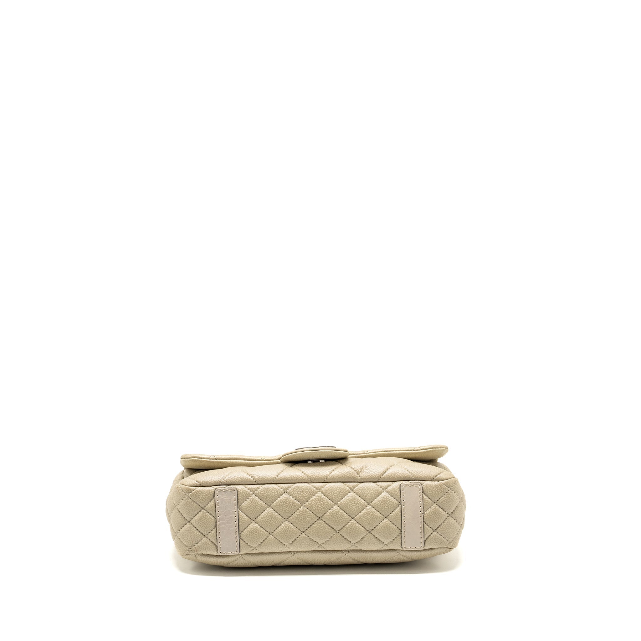 CHANEL QUILTED FLAP SHOULDER BAG CAVIAR LIGHT BEIGE RUTHENIUM SHW