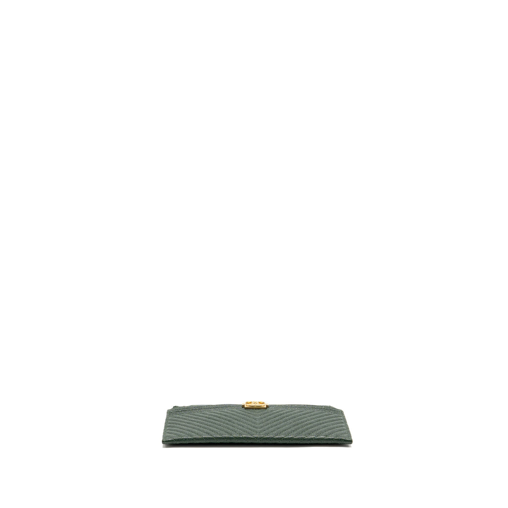 CHANEL CHEVRON BOY ZIP POUCH CAVIAR DARK GREEN GHW