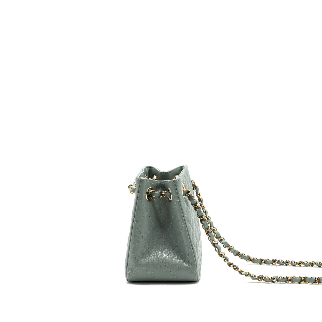 CHANEL 23C MINI BUCKET TOTE BAG CAVIAR LIGHT GREY LGHW (MICROCHIP)