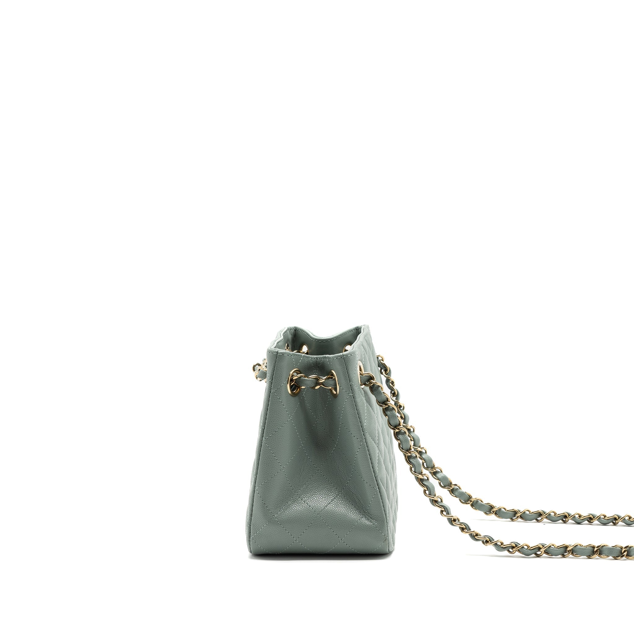 CHANEL 23C MINI BUCKET TOTE BAG CAVIAR LIGHT GREY LGHW (MICROCHIP)