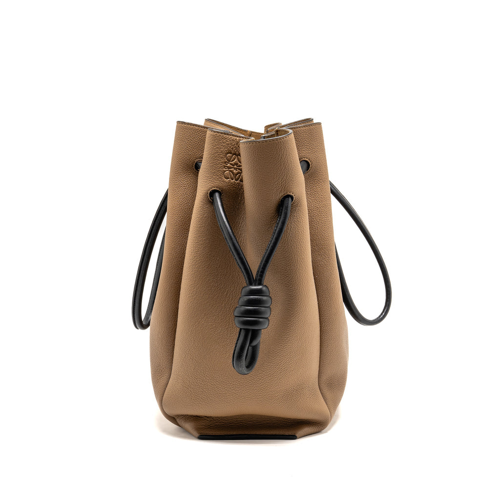 LOEWE FLAMENCO KNOT TOTE BAG GRAINED CALFSKIN BROWN/BLACK SHW