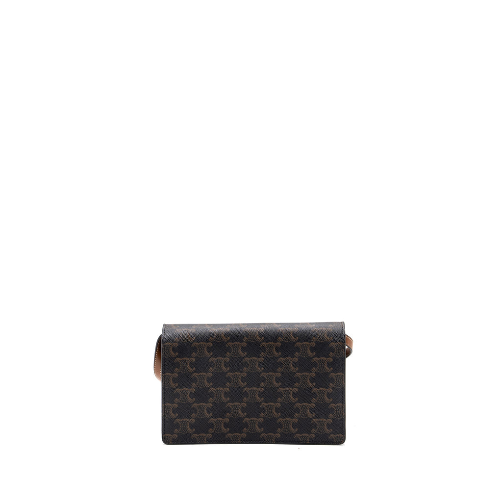 CELINE WALLET ON STRAP TRIOMPHE CANVAS/ LAMBSKIN TAN GHW