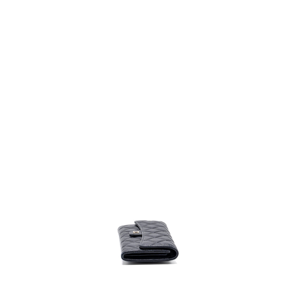CHANEL CLASSIC LONG FLAP WALLET CAVIAR NAVY LGHW