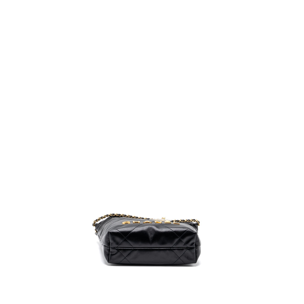 CHANEL MINI 22 BAG SHINY CALFSKIN BLACK GHW (MICROCHIP)