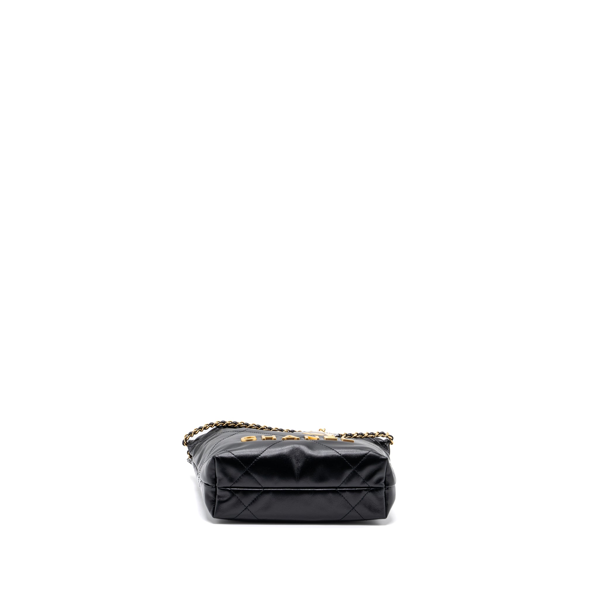 CHANEL MINI 22 BAG SHINY CALFSKIN BLACK GHW (MICROCHIP)