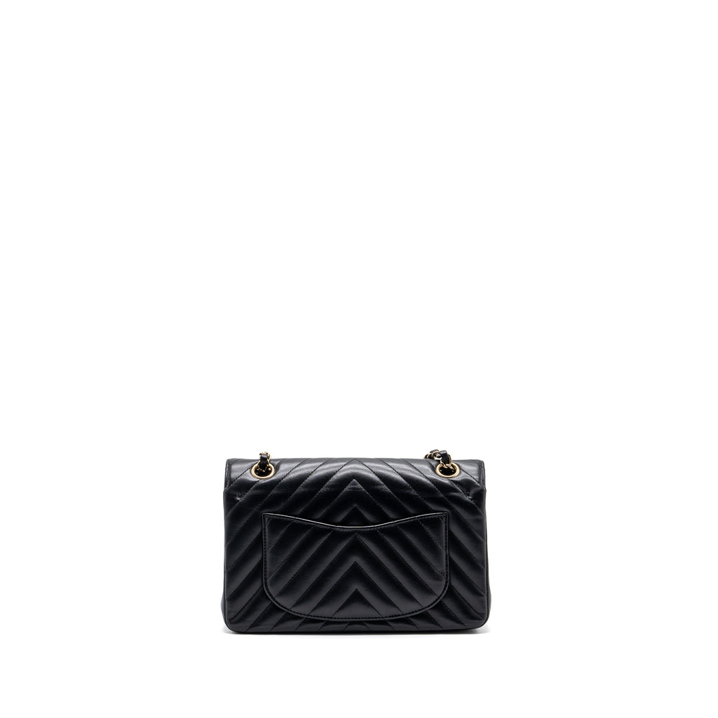CHANEL SMALL CLASSIC FLAP BAG CHEVRON LAMBSKIN BLACK LGHW