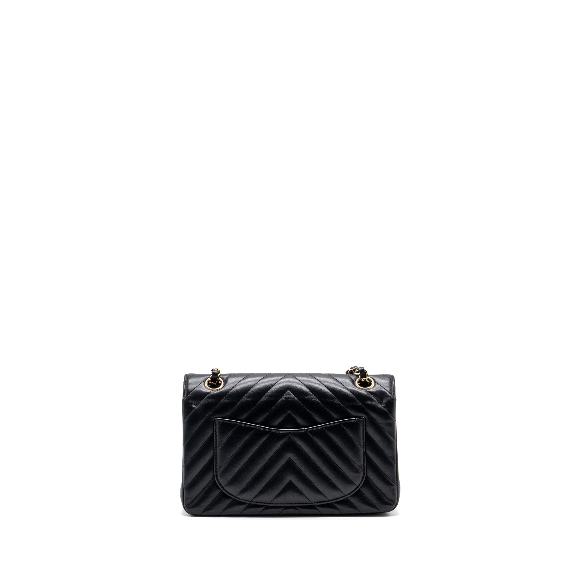 CHANEL SMALL CLASSIC FLAP BAG CHEVRON LAMBSKIN BLACK LGHW