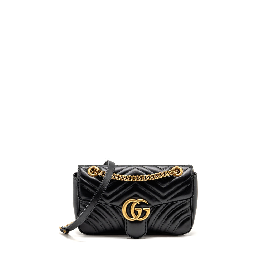 GUCCI MEDIUM GG MARMONT SHOULDER BAG CALFSKIN BLACK GHW