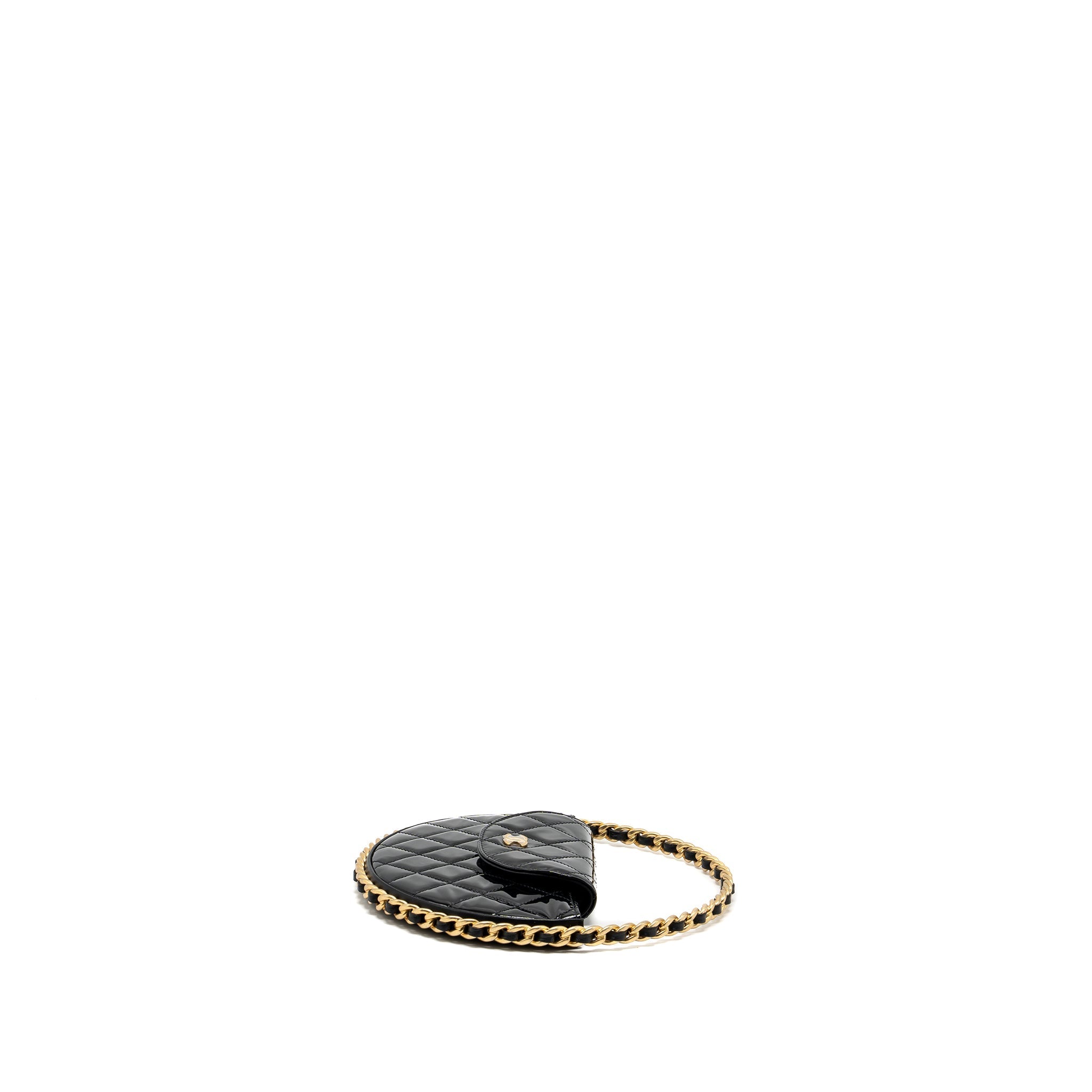 CHANEL 23K HOOP BAG PATENT LEATHER BLACK GHW (MICROCHIP)