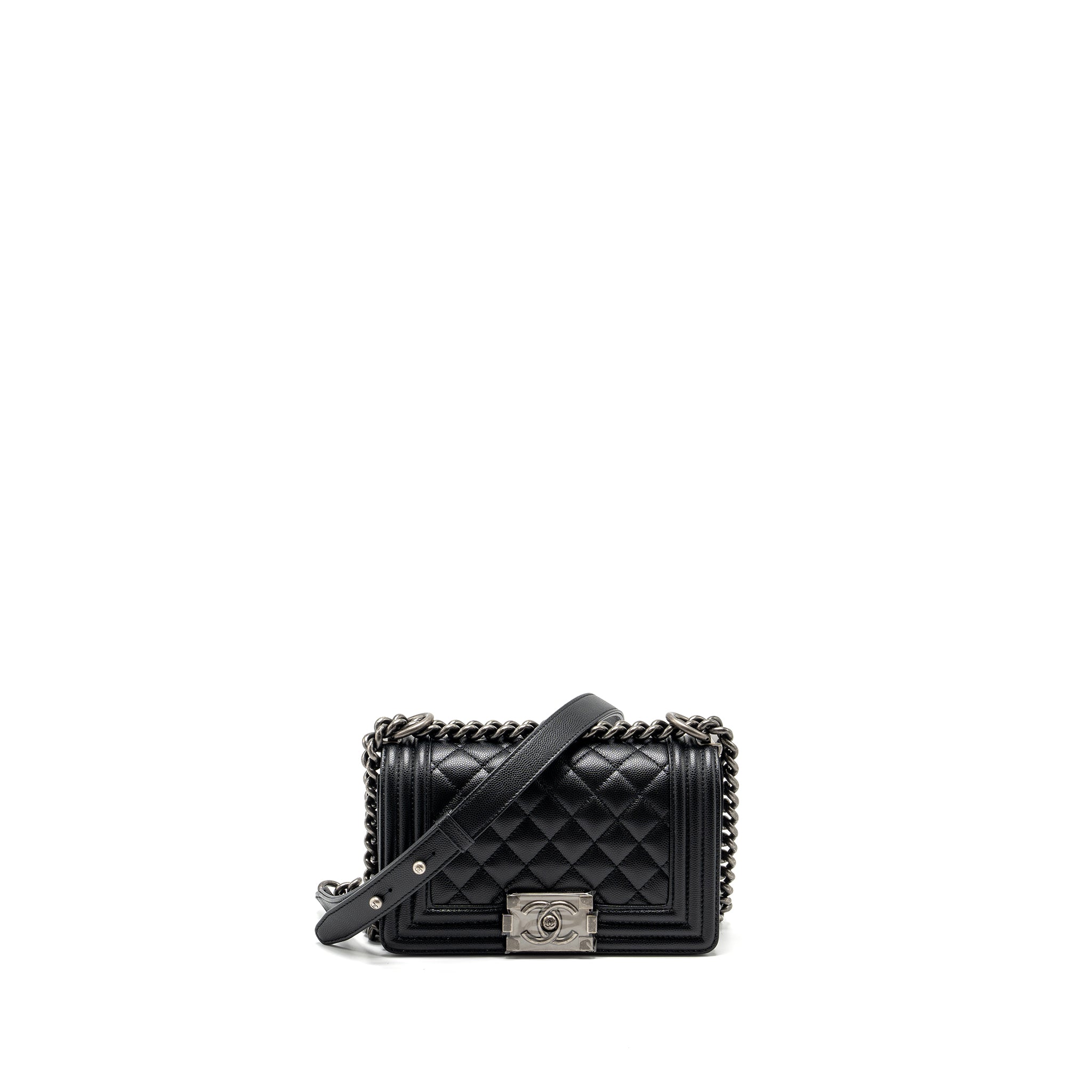 CHANEL SMALL BOY BAG CAVIAR BLACK RUTHENIUM HARDWARE (MICROCHIP)
