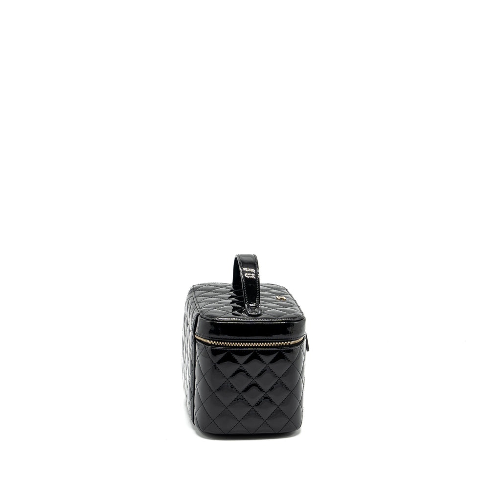 CHANEL TOP HANDLE VANITY CASE PATENT BLACK LGHW