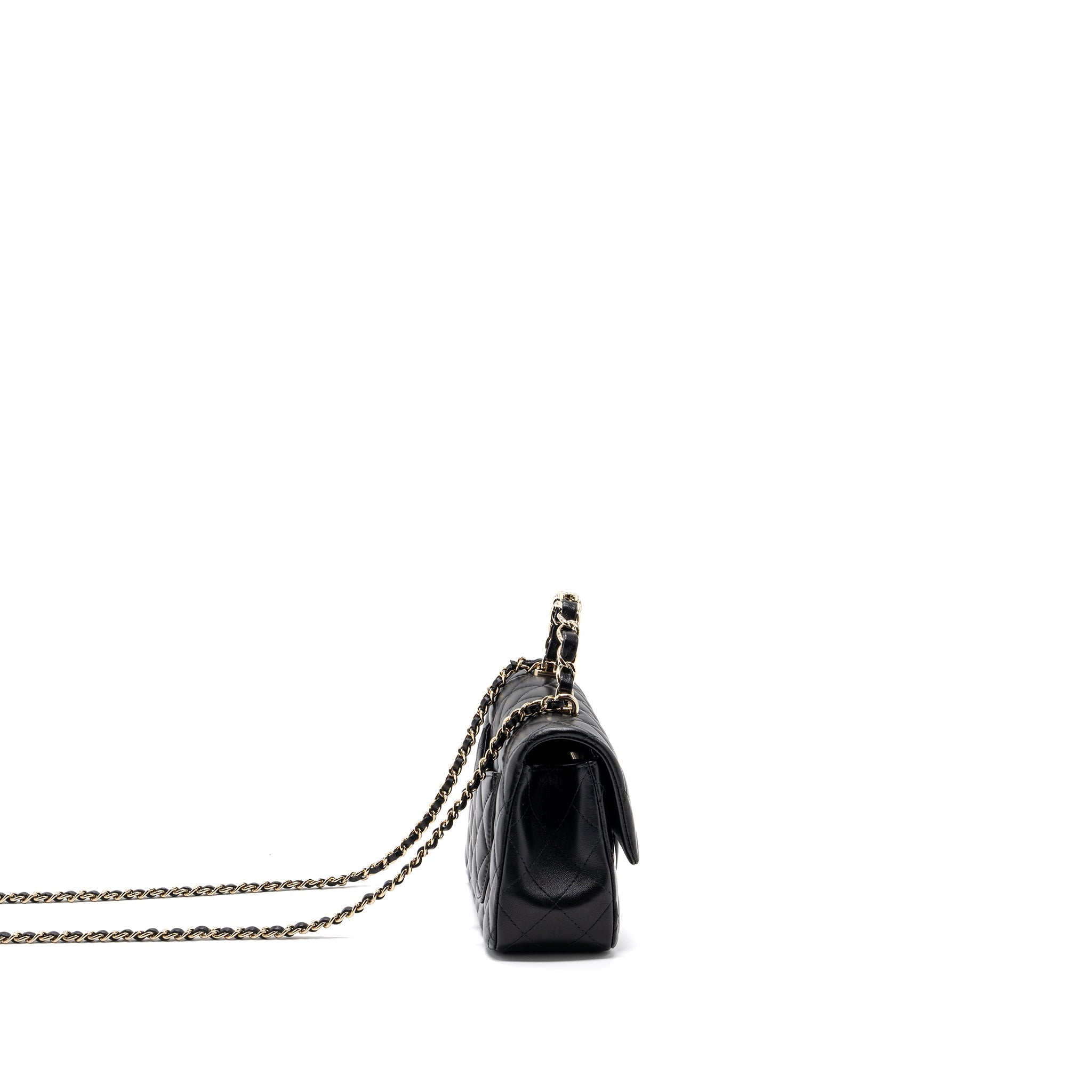 CHANEL 23K LEATHER CHAIN TOP HANDLE MINI RECTANGULAR FLAP BAG LAMBSKIN BLACK LGHW (MICROCHIP)