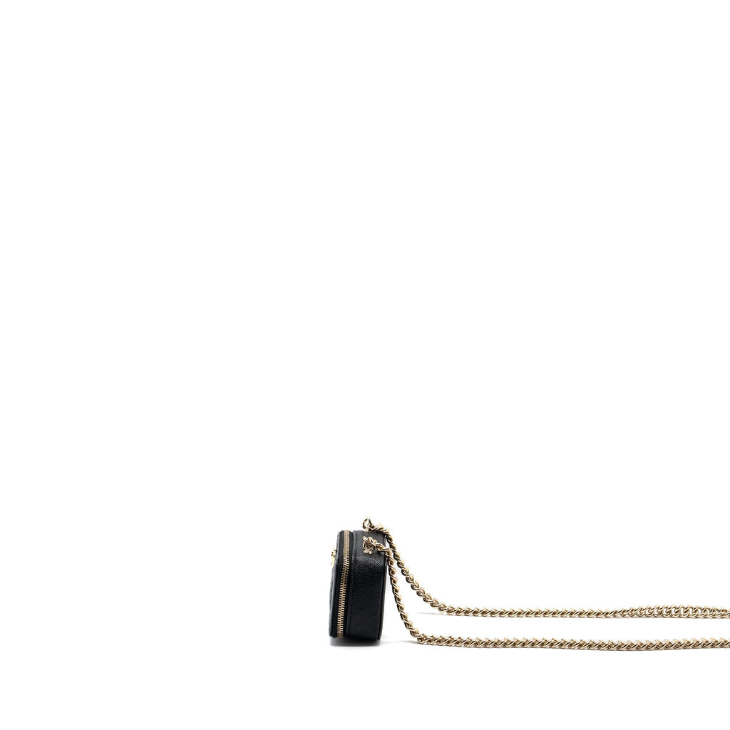 CHANEL BOY ZIPPER CARD HOLDER WITH CHAIN CAVIAR BLACK LGHW