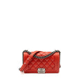 CHANEL QUILTED MEDIUM BOY BAG CALFSKIN RED RUTHENIUM SILVER HARDWARE