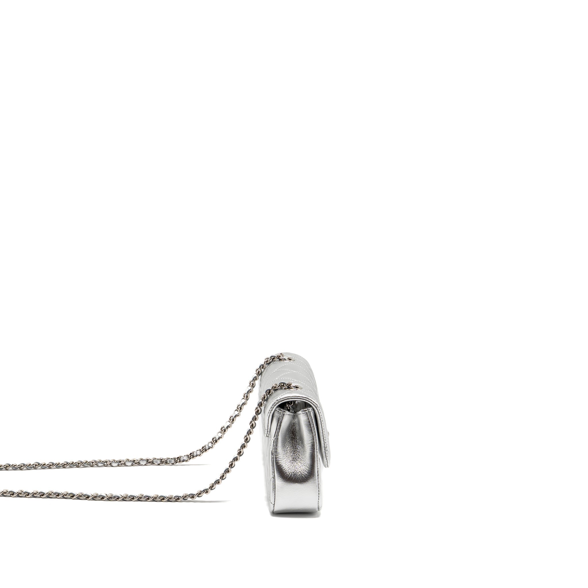 CHANEL 25S O-PHONE HOLDER WITH CHAIN CALFSKIN SILVER SHW(MICROCHIP)