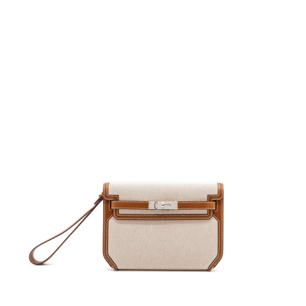 HERMES POCHETTE KELLY DEPECHES 25 CANVAS / BARENIA ECRU BEIGE / FAUVE SHW