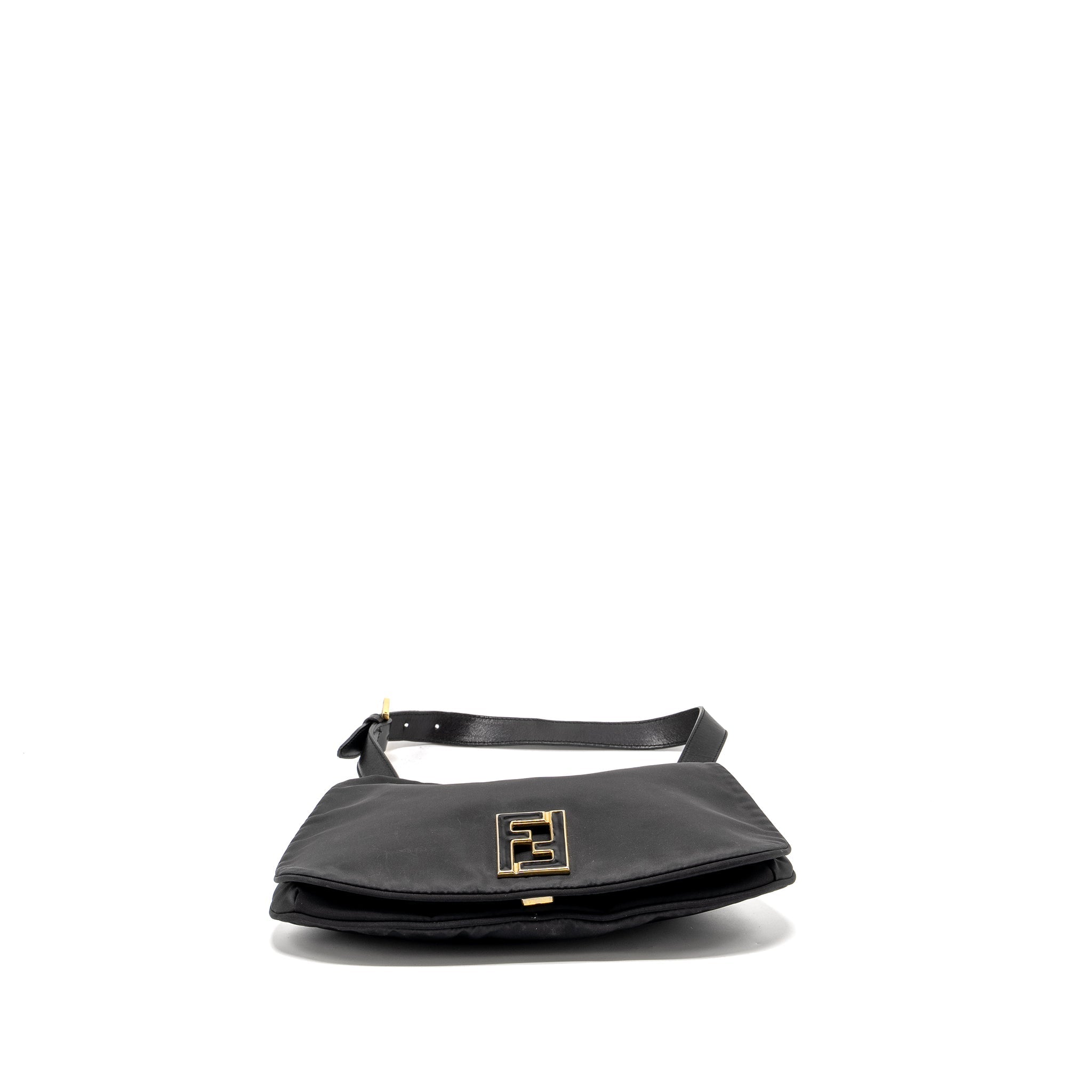 FENDI VINTAGE FF FLAP SHOULDER BAG NYLON BLACK GHW
