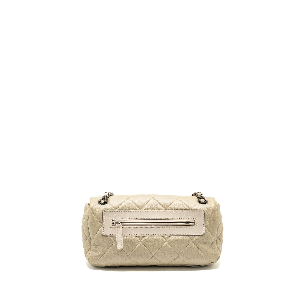 CHANEL QUILTED FLAP SHOULDER BAG CAVIAR LIGHT BEIGE RUTHENIUM SHW