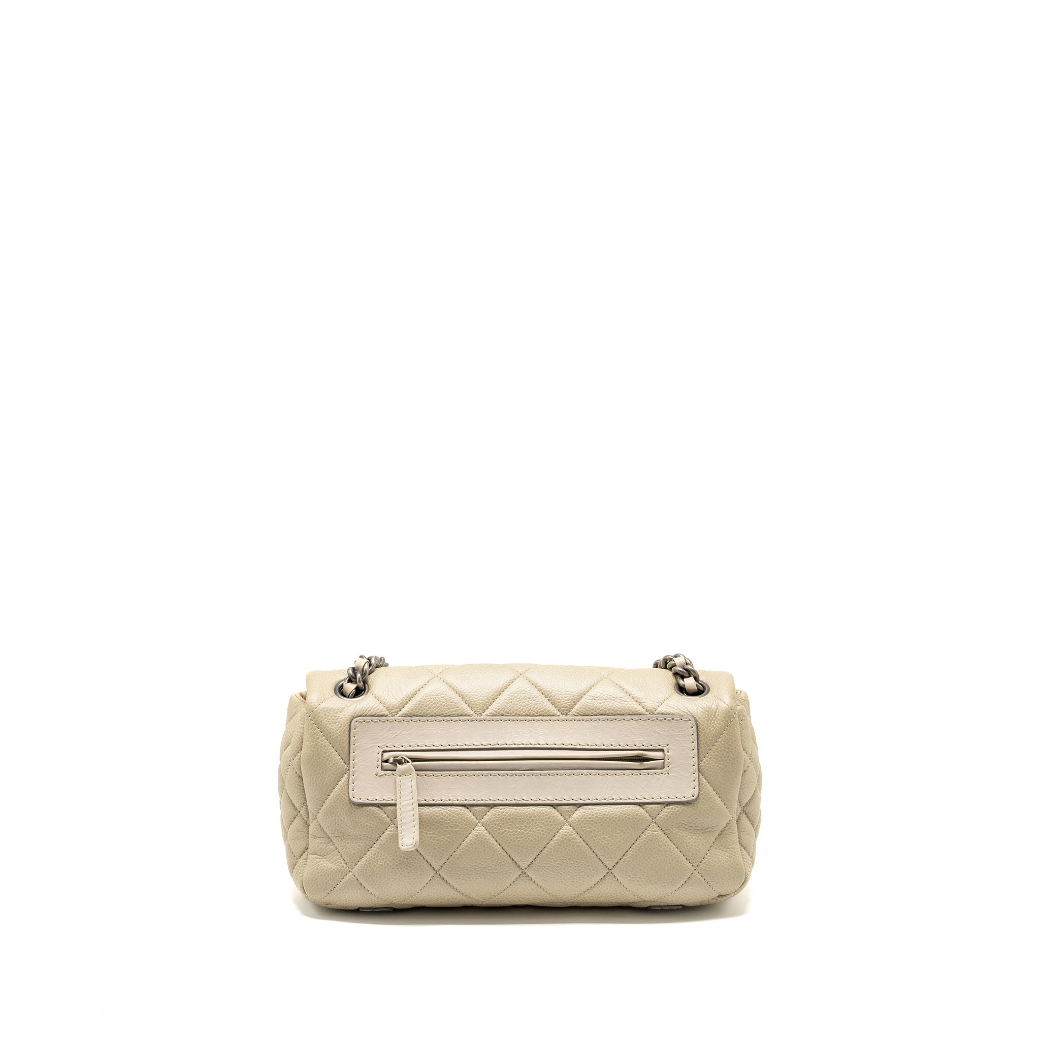 CHANEL QUILTED FLAP SHOULDER BAG CAVIAR LIGHT BEIGE RUTHENIUM SHW