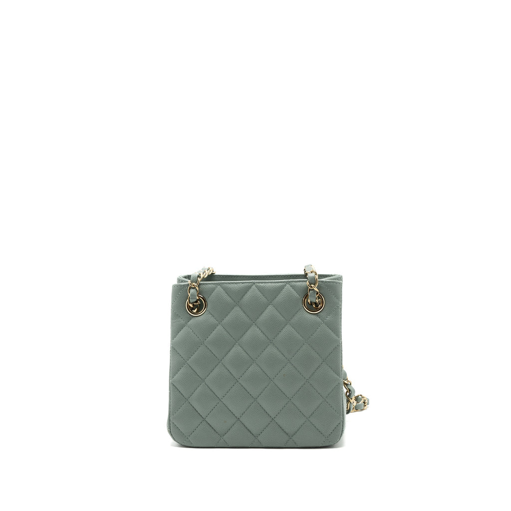 CHANEL 23C MINI BUCKET TOTE BAG CAVIAR LIGHT GREY LGHW (MICROCHIP)