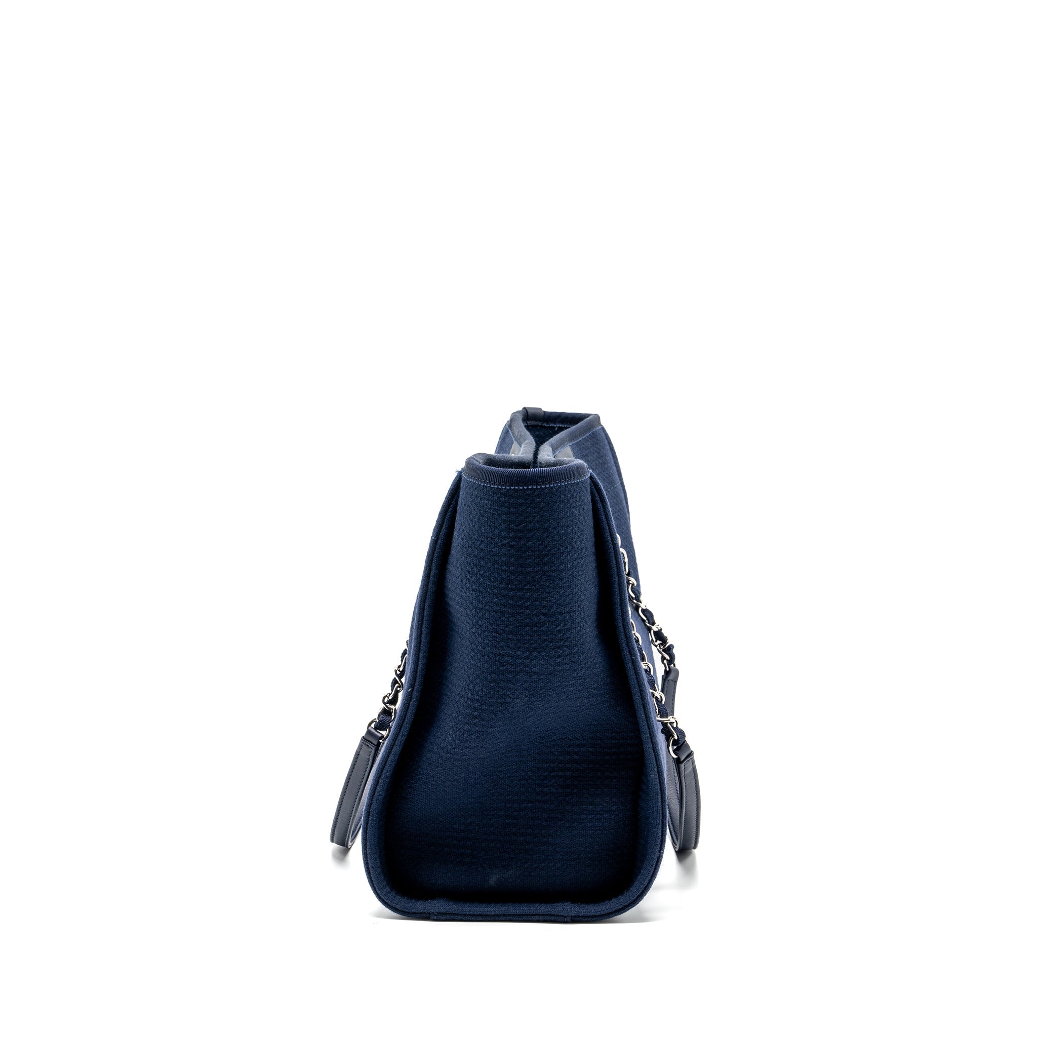CHANEL DEAUVILLE TOTE BAG CANVAS NAVY SHW (MICROCHIP)
