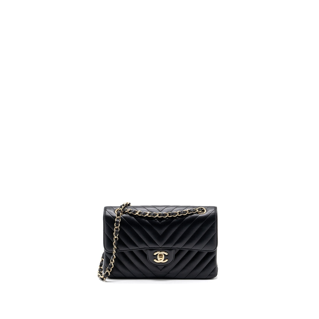 CHANEL SMALL CLASSIC FLAP BAG CHEVRON LAMBSKIN BLACK LGHW