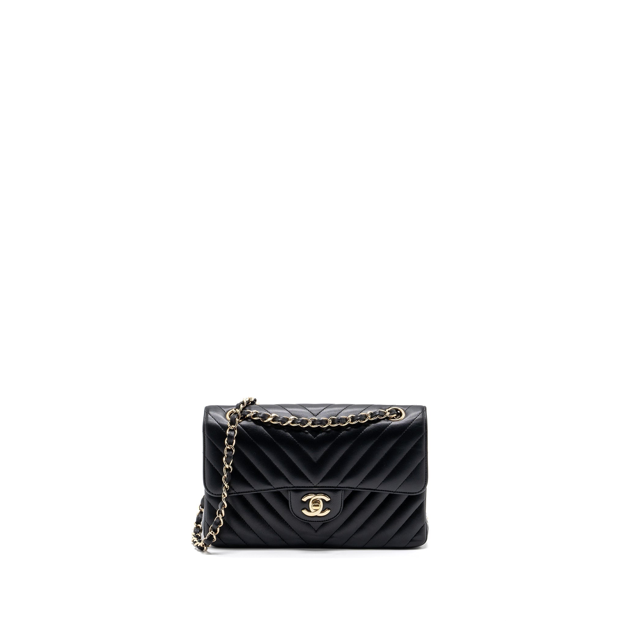 CHANEL SMALL CLASSIC FLAP BAG CHEVRON LAMBSKIN BLACK LGHW