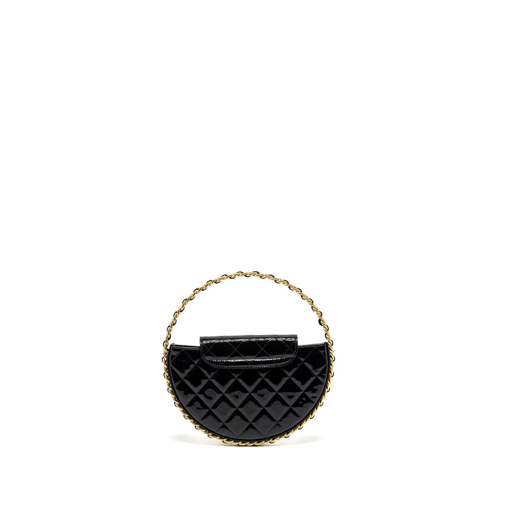 CHANEL 23K HOOP BAG PATENT LEATHER BLACK GHW (MICROCHIP)