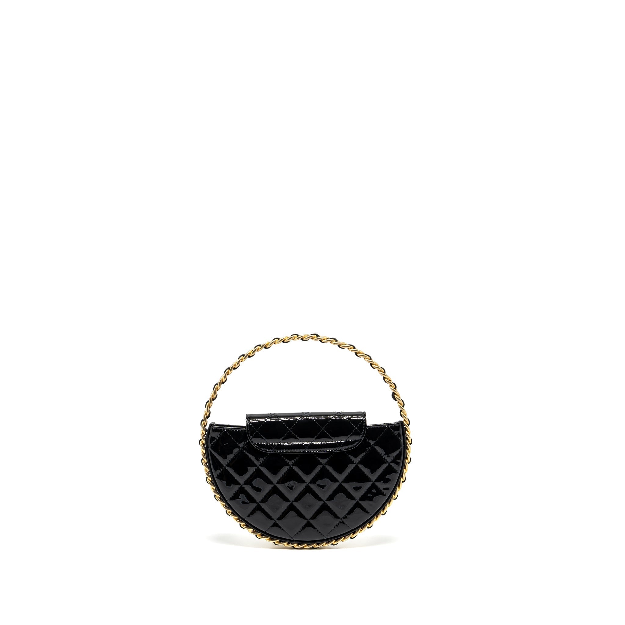 CHANEL 23K HOOP BAG PATENT LEATHER BLACK GHW (MICROCHIP)