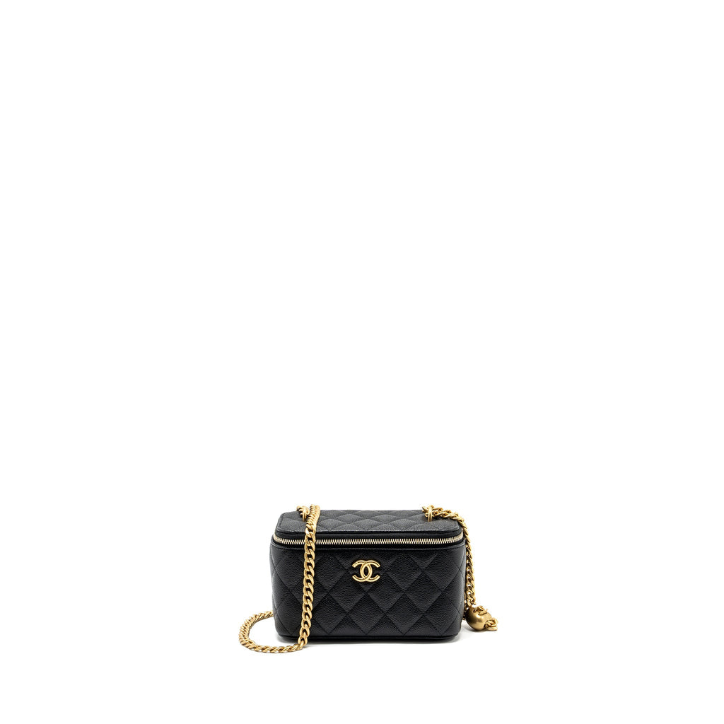 CHANEL COCO LOVE LONG VANITY WITH ADJUSTABLE CHAIN CAVIAR BLACK GHW (MICROCHIP)