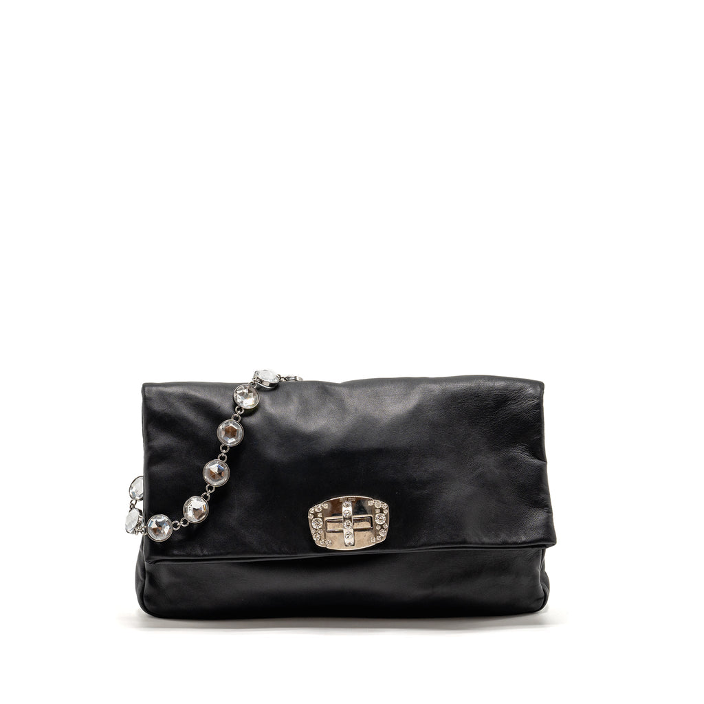 MIU MIU LARGE FLAP SHOULDER BAG LAMBSKIN BLACK SHW