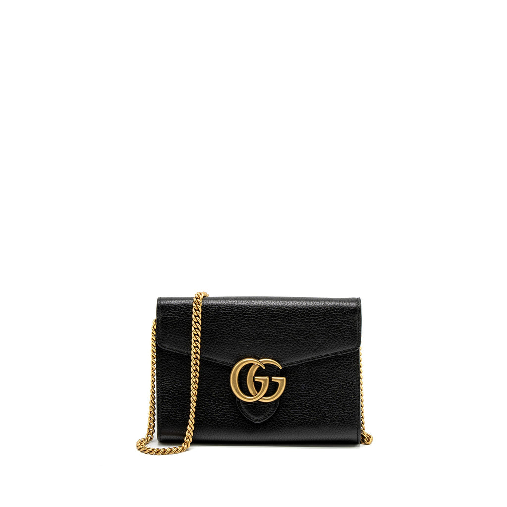 GUCCI MARMONT WALLET ON CHAIN CALFSKIN BLACK BRUSHED GHW