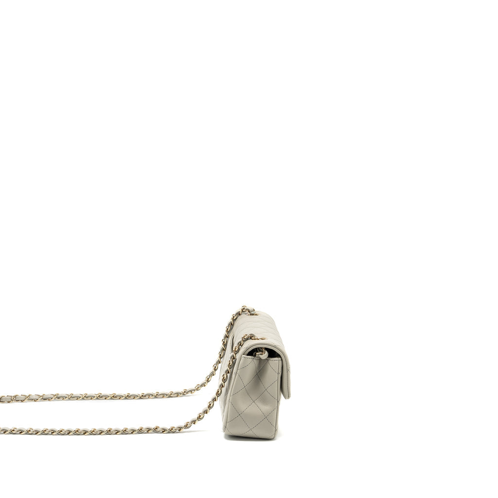 CHANEL 22C MINI RECTANGULAR FLAP BAG LAMBSKIN GREY LGHW (MICROCHIP)